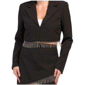 House Of Harlow 1960 Blazer‎ Women Small Black Cropped Rhinestone Fringe Coat